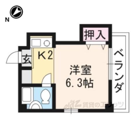 ラルン柏野(1K/2階)の間取り写真