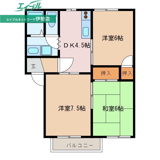 コーポ玉城(3DK/2階)の間取り写真