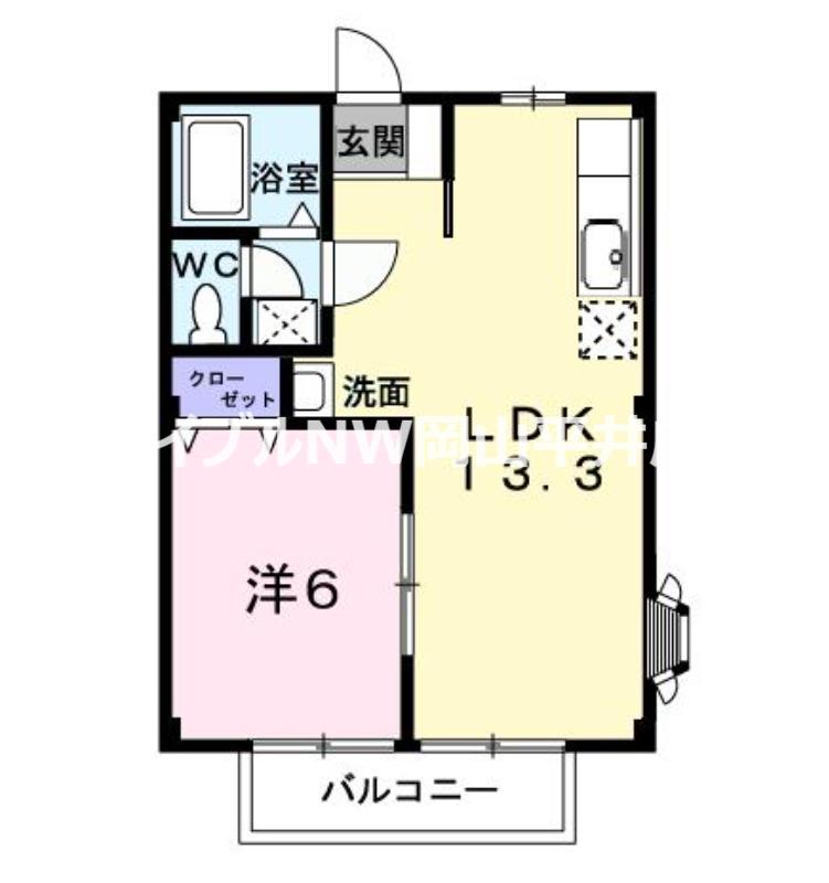 ニューシティ長船(1LDK/1階)の間取り写真