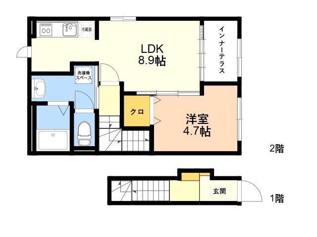 LIV BRANCIA (1LDK/2階)の間取り写真