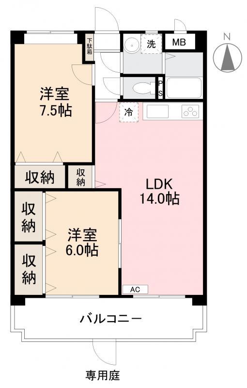 ローザクオーレI(2LDK/1階)の間取り写真