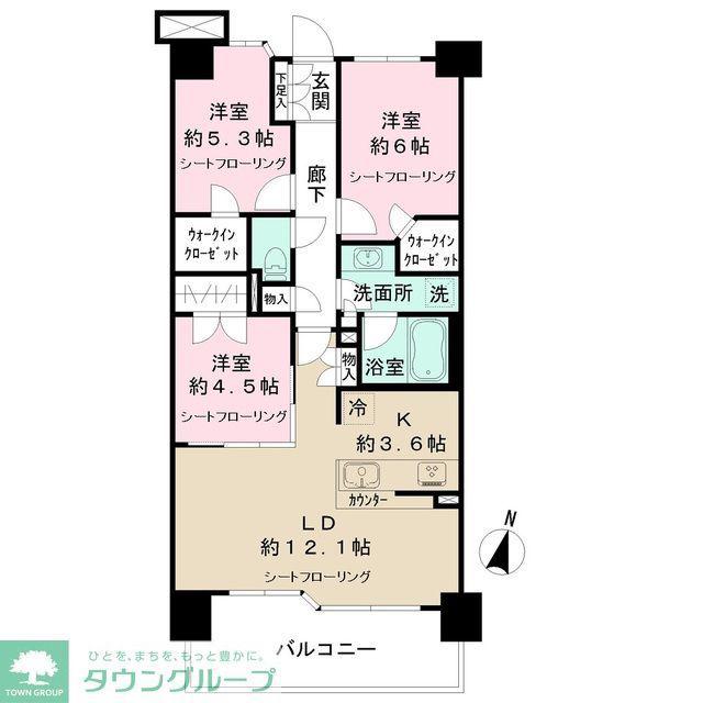 プライム 湘南辻堂 リーフィア レジデンス(3LDK/2階)の間取り写真