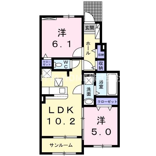 ボナールII(2LDK/1階)の間取り写真