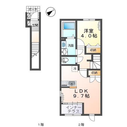 阿見町中央5丁目アパート(1LDK/2階)の間取り写真