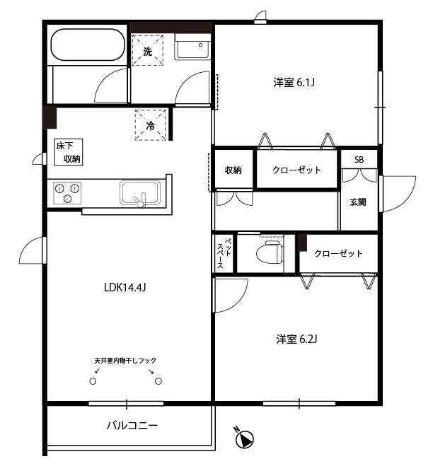 ジーマーレ茅ケ崎(2LDK/1階)の間取り写真