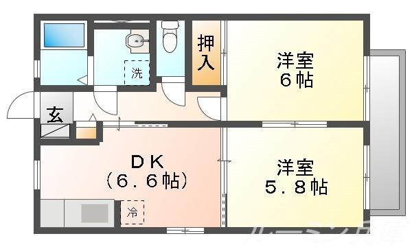ウイングコートA(2DK/2階)の間取り写真