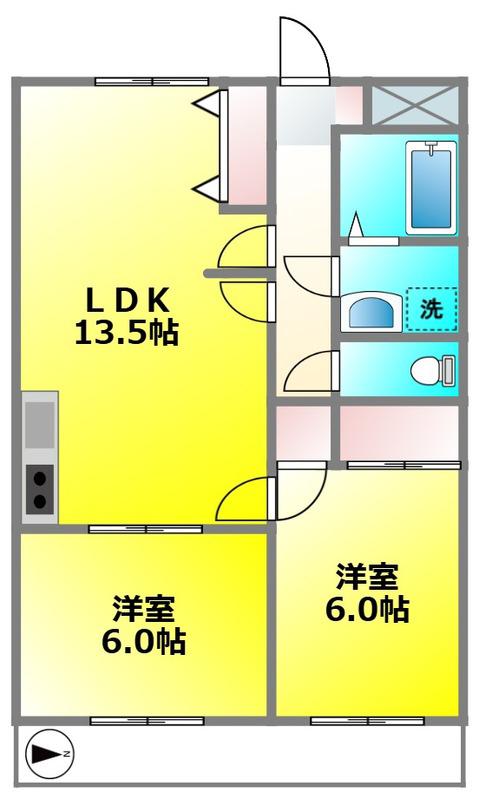 ローゼス小金井(2LDK/3階)の間取り写真
