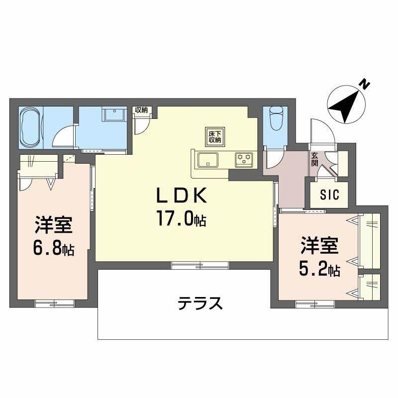シャーメゾン エクロール 一部みらいエコ(2LDK/1階)の間取り写真