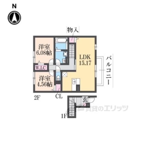 グランマノワール天理(2LDK/2階)の間取り写真