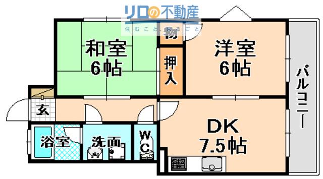 サンハイツビレッジI(2DK/2階)の間取り写真