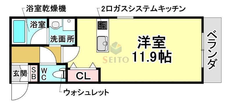エルスタンザ服部天神(ワンルーム/2階)の間取り写真