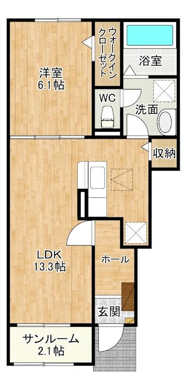 ソレイユ元町IV(1LDK/1階)の間取り写真