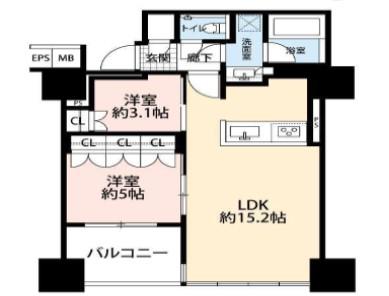 ローレルタワールネ浜松町(2LDK/17階)の間取り写真
