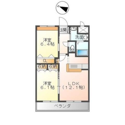 サームヴィレッジ(2LDK/2階)の間取り写真