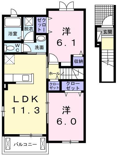 サウス プリムラ(2LDK/2階)の間取り写真