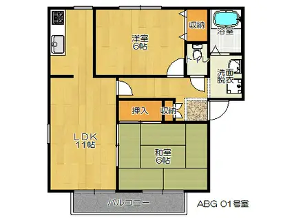 クイーンズヒルB棟(2LDK/2階)の間取り写真