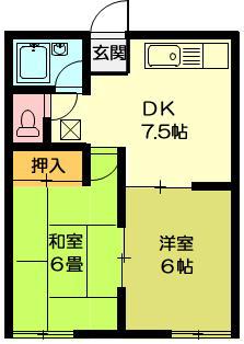 コーポハピネス(2DK/1階)の間取り写真