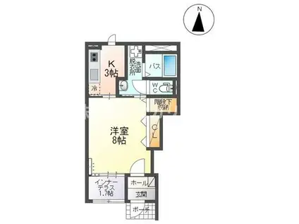 フェリーチェ・ローザII(1K/1階)の間取り写真