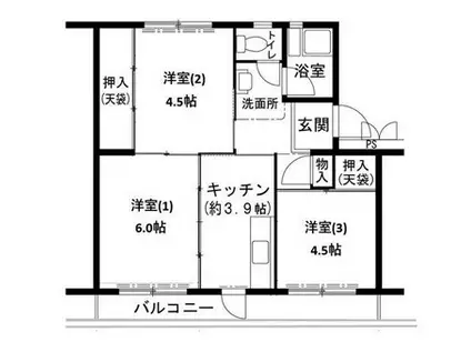 ビレッジハウス志染12号棟(3K/2階)の間取り写真