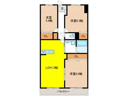 材木町ヴィラージュマンション(3LDK/6階)の間取り写真