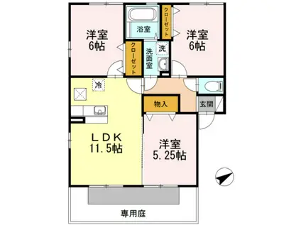 エルフローラ B棟(3LDK/2階)の間取り写真