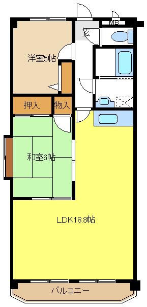 リバーパーク植田東(2LDK/6階)の間取り写真