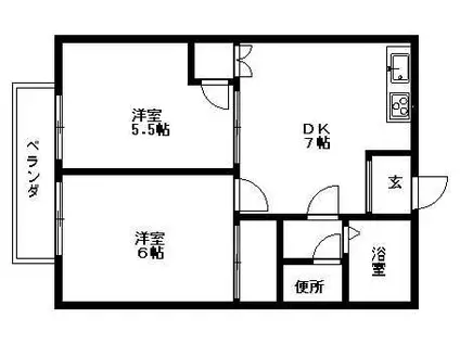 メゾンサンフラワー(2DK/1階)の間取り写真