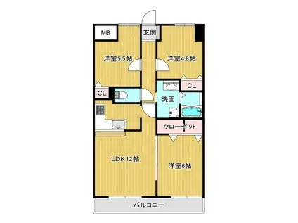 ライオンズヒルズ下関C棟(3LDK/4階)の間取り写真