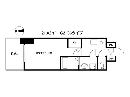 エスリード神戸兵庫駅ミッドポート(1K/12階)の間取り写真