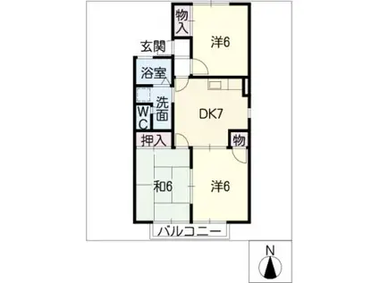 イーストアヴェニューB棟(3DK/1階)の間取り写真