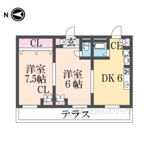 ランドヒルパ-トⅢ(2DK/1階)の間取り写真
