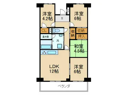 寝屋川サンハイツB棟(4LDK/3階)の間取り写真