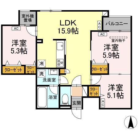 MOCRAFT中葛西(3LDK/1階)の間取り写真