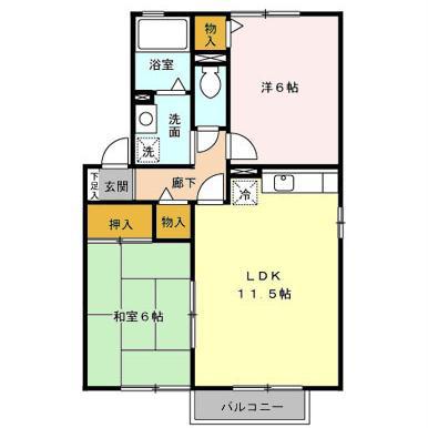 グランシャリオAB B棟(2LDK/2階)の間取り写真