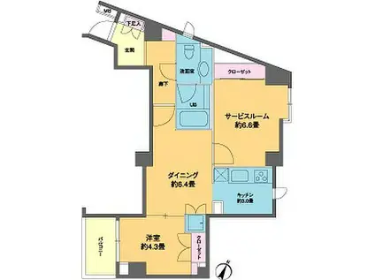 カスタリア南麻布(1SDK/4階)の間取り写真