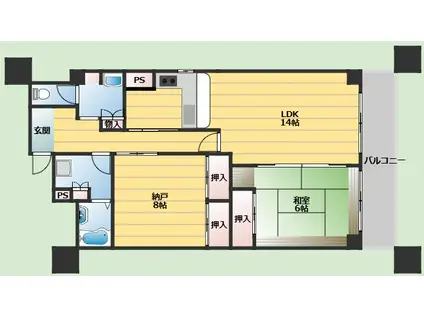 プレスティージ北の岡(1SLDK/1階)の間取り写真