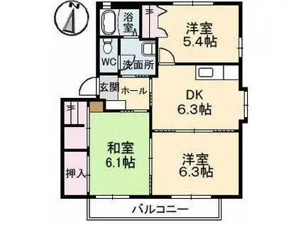 シンパティア C棟(3DK/2階)の間取り写真