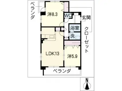 パークサイドII(2LDK/1階)の間取り写真