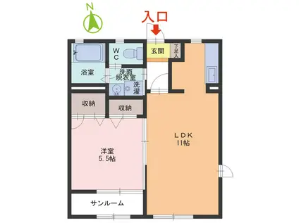 フローラ新田塚 A棟(1LDK/1階)の間取り写真