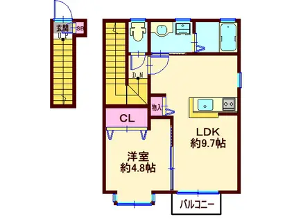 ブランミュール(1LDK/2階)の間取り写真