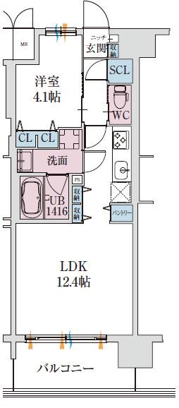 スプランディッド梅田グランノース(1LDK/3階)の間取り写真