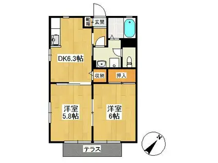 ディアス狭山(2DK/1階)の間取り写真