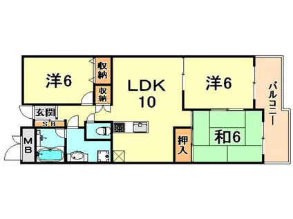 ハイツ雲雀丘(3LDK/5階)の間取り写真