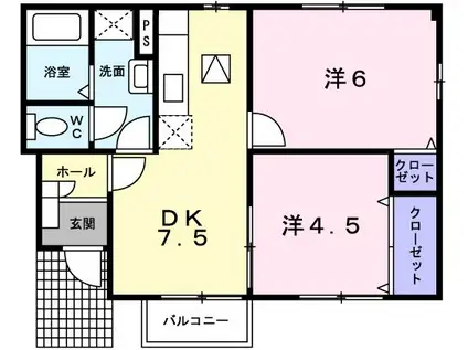 アルトレフィナード(2DK/1階)の間取り写真