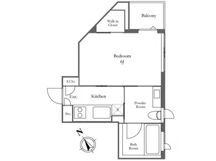 KDXレジデンス麻布仙台坂(ワンルーム/4階)の間取り写真