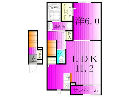 ロジュマン湖北台(1LDK/2階)の間取り写真
