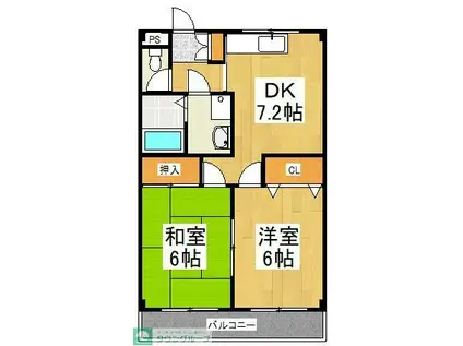 パピヨンF1(2DK/1階)の間取り写真