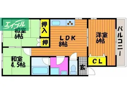 MHハイム津高(3LDK/2階)の間取り写真