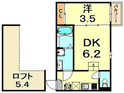ハーモニーテラス深江南町(1DK/2階)の間取り写真