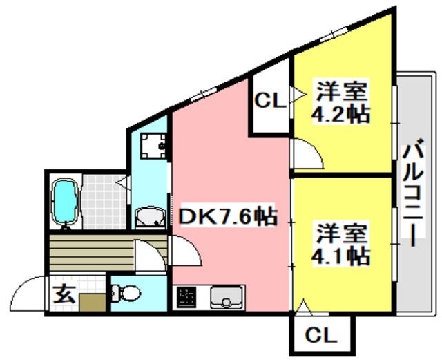 レーヴエスパス(2DK/2階)の間取り写真